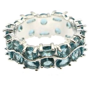 New blue topaz cz silver ring